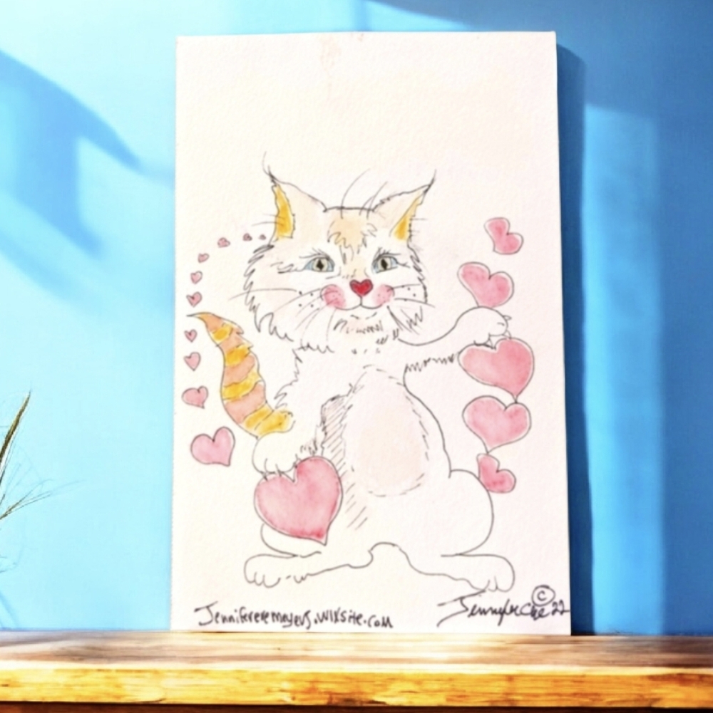Original signed illustration Heart Kitty